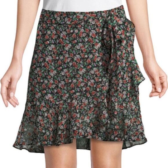 Rebecca Minkoff Alice A-line Multicolored Floral Ruffle Wrap Style Skirt Sz XS - Picture 1 of 15